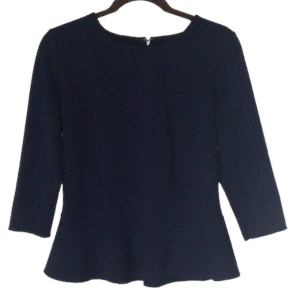 Ann Taylor Navy 3/4 Sleeve Peplum Blouse - Size M